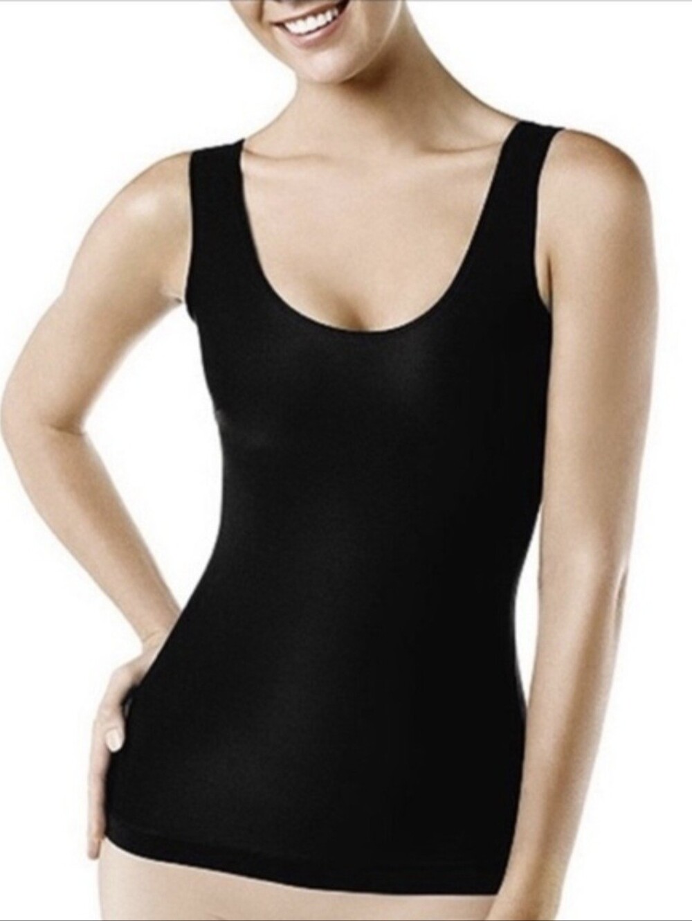 Spanx Simplicity Tank Top Black Scoop Neck Pink Cheetah Lined Size 1X